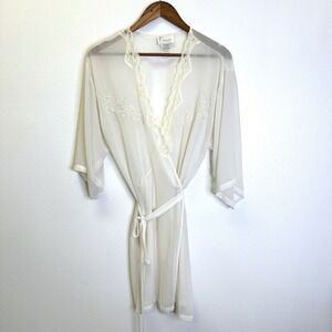 Vintage Expressions‎ by California Dynasty Lace Trim Chiffon Robe Cream Size M